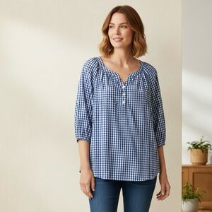 Catherines Gingham Plaid Henley Popover Blouse Womens Size 2X